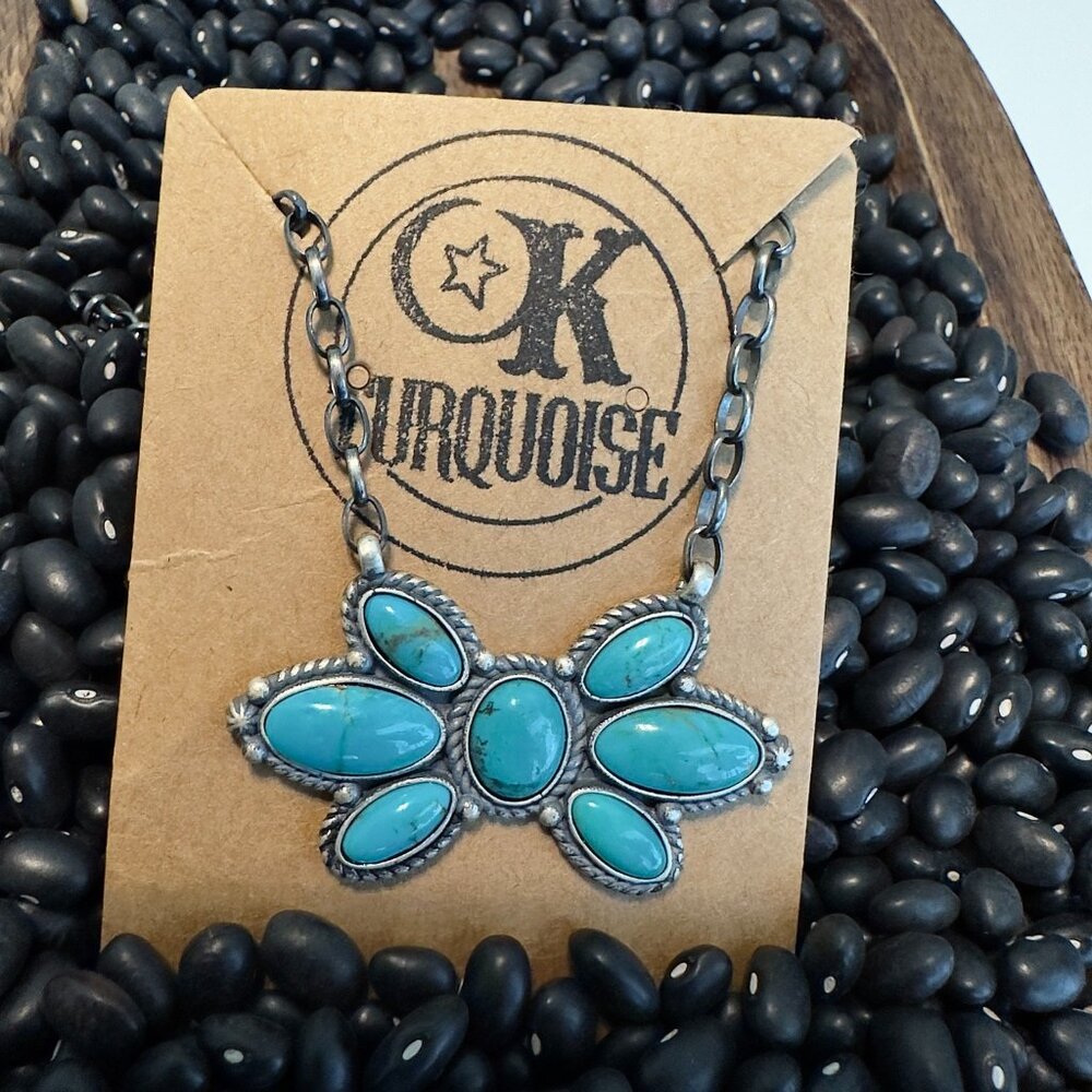 Authentic Sterling Silver and Turquoise 7 stone Necklace - Stamped and Signed